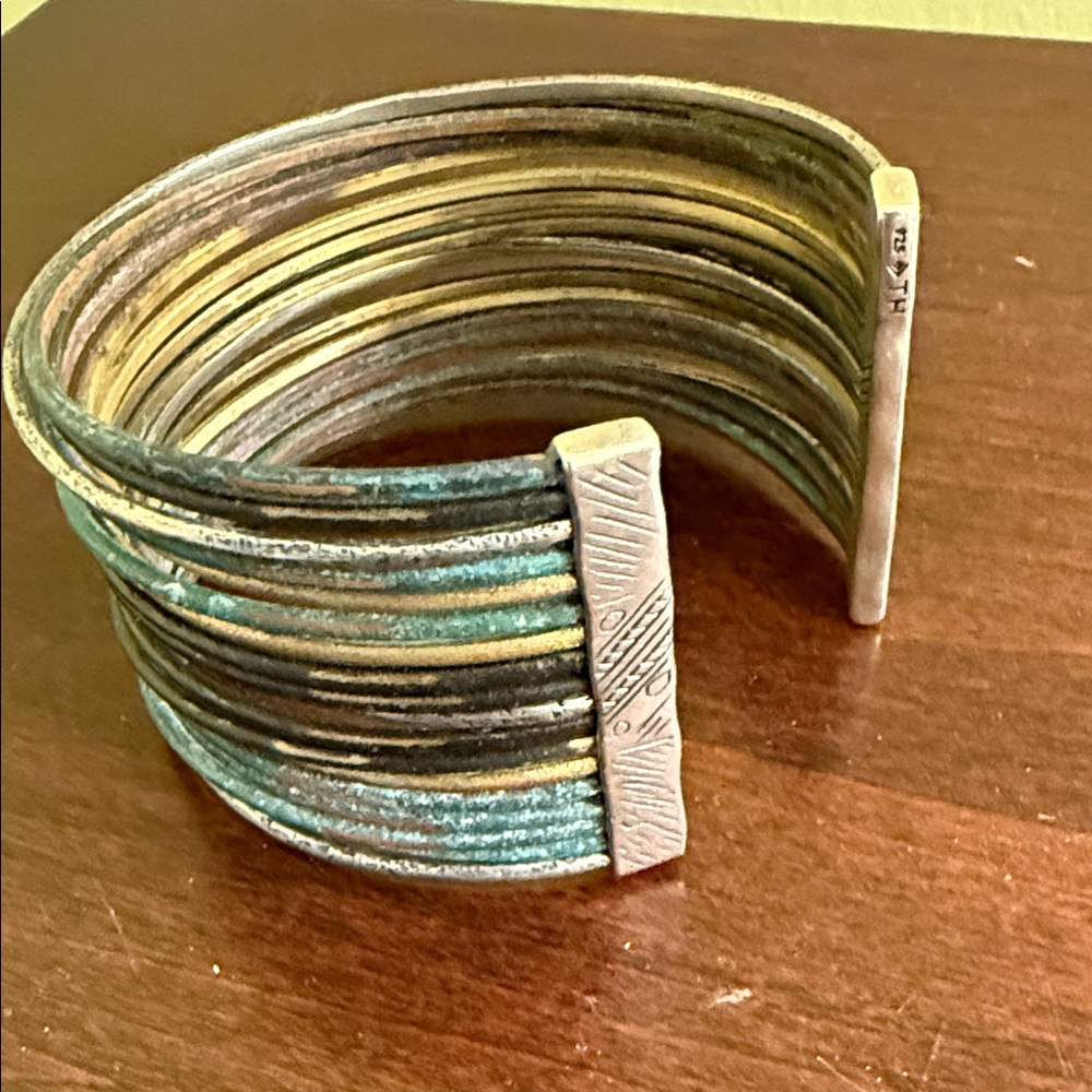 Silpada Multitone Metal Cuff Bracelet - Silver, Gold, Blue-Green - Picture 4 of 5